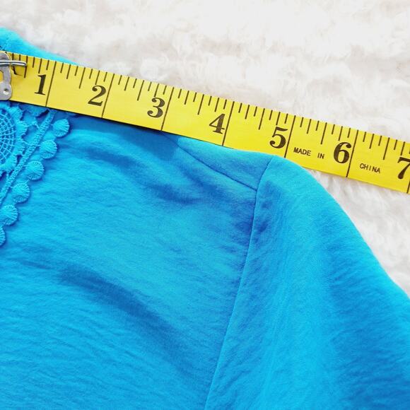 Blouse Size 3X Blue Lace Insert Cruise Going-Out Top Resortwear Vacation Whimsy - Picture 11 of 15